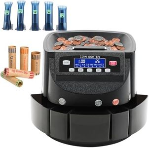 Coin Counter 270 Units/Min, USD Coin Sorter and Wrapper Machine Sort 300-Coin Capacity, Automatic Change Counter with LCD Display for 1￠ 5￠ 10￠ 25￠ $1, Included 5 Coin Bins & 5 Tubes & 5 Wrappers