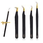 HADIZ Set of 4 Diamond Grip Eyelash Extensions Tweezers Japanese Stainless Steel Lash Tweezer (Black)