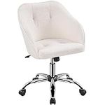 Yaheetech Boucle Office Chair Swivel Desk Chair Vanity Chair Ergonomic Computer Chair Soft Height Adjustable Chair with Armrest for Home Office Make Up Ivory