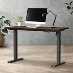 Oikiture Adjustable Electric Standing Desk 140cm Standing Desk Single Motors for Home Office Sit Stand Desk Frame, Black & Walnut