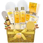 Bath & Body Gift Set, Luxury Home Spa Bath Gift Basket, Honey Almond Scented Bath Set, Pamper Gifts for Women & Teens, 15 Pcs Relaxing Home Spa Kit with Bubble Bath, Bath Salts, Body Lotion