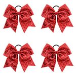 4 Pcs Cheer Bows Jumbo Cheerleading Bows Large Hair Bows with Elastic Ponytail Holder for Girls and Women, red