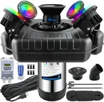 Pond Fountain Aerator with Lights Dynamic RGB Light 1HP 750W Floating Fountain for Pond Lake, 110V 15000 GPH Fully Automatic Stainless Steel Fountain Pump 100Ft Cord with 4 LED Lights and Nail, Rope