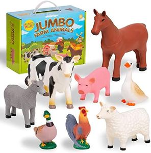 Learning Minds Set of 8 Jumbo Farm Animal Figures - Farm Animals For 1, 2, 3 Year Olds - Toy Animals For Kids Age 18 Months Plus - Toys For 1 Year Old Boys