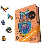 UNIDRAGON Original Wooden Puzzle - Charming Owl, 186 pcs, Medium Puzzle 8.3"x13.8", Beautiful Gift Package, Unique Shape Wooden Puzzle for Adults and Kids