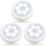 3Packs Motion Sensor Light Indoor,LED Closet Lights,Night Light Battery Powered,Battery Operated Cabinet Light,Wireless Wall Puck Lamp Stick for Stair,Step,Hallway,Garage,Entrance (Cool White)