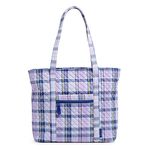 Vera Bradley Women's Vera Tote Bag Handbag, Amethyst Plaid-Recycled Cotton, One Size