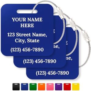 Personalized Luggage Tags, Custom Name and Address for Suitcases and Backpack Blue Travel Tag, Set of 3, 2x2 Inches, Acrylic Heavy Duty Waterproof, Made in The USA by My Sign Center