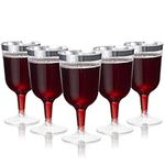 MATANA 24 Elegant Clear Hard Plastic Wine Glasses with Silver Rim (180ml) - Sturdy & Reusable Glasses for Cocktails, Dessert - Birthdays, Weddings, Christmas, BBQ, Picnic, Parties