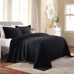 Superior 100% Cotton Medallion Bedspread with Shams, All-Season Premium Cotton Matelassé Jacquard Bedding, Quilted-Look Floral Medallion Pattern - Full, Black