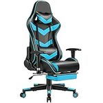 Yaheetech Computer Gaming Chair with Footrest Ergonomic Video Game Chairs Swivel Computer PC Chair Adjustable Armrest and Height Reclining Racing Chair(Neon Blue)