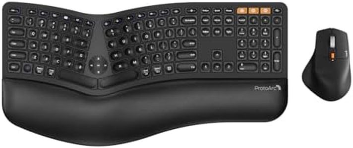 ProtoArc Ergonomic Wireless Keyboard Mouse, EKM01 Plus Full Size Ergo Bluetooth Keyboard Mouse Combo, Split Design, Wrist Rest, Multi-Device, Rechargeable, for Windows/Mac OS - Black