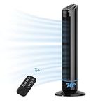 30'' Tower Fan, Portable Oscillating Quiet Cooling Fan with Remote, 3 Speeds, Built-in 0.5-7.5 Hours Timer, Space-Saving, LED Display with Floor Bladeless Fan, Touch Control, Black (Black)