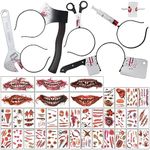 43 Pcs Halloween Accessories - Halloween Plastic Fake Knife Headband, Fake Scars Waterproof Tattoos, Halloween Horror Makeup Clown Mouth Temporary Tattoo, Realistic Halloween Props Decor