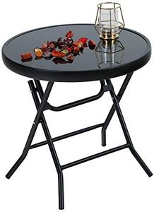 PHI VILLA Folding Side Table, Foldable Coffee Table, Outdoor Garden Table, Small Round Patio Table - Black