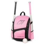 Tonesport Youth Baseball Bag - Backpack for Baseball, Softball, Tball - Bat Bag for Youth Players - Radiant Pink