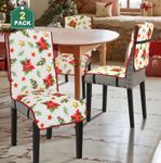 H.VERSAILTEX Dining Chair Covers Christmas Decorations Chair Cover Water Resistant Chair Cover for Dining Room Set of 2 Parson Chair Slipcovers Washable Chair Protectors Covers,Red Poinsettia/Beige