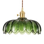 SHINGJIAO Glass Pendant Lights Kitchen Island, Vintage Pendant Light Fixtures Green Dining Room Light Fixtures Over Table, Pendant Lighting for Kitchen Island, Schoolhouse, Entryway, Foyer, E27