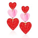 Amaxiu Red Heart Earrings Dangle, Triple Heart Drop Earrings Cute Love Heart Dangle Heart Dangling for Women Girls Gift(Red)