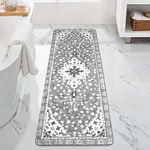 Uphome Boho Vintage Bathroom Rug Runner Gray Non-Slip Soft Long Bath Mat Machine Washable Oriental Bathroom Mats Traditional Tribal Floral Bath Rugs for Sink Shower Tub, 20x59 inch