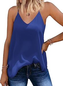 SUNAELIA Women's Tank Top V Neck Cami Chiffon Adjustable Spaghetti Strap Camisole Summer Loose Flowy Long Sleeveless Blouse Shirts Aline Basic Cami Blue