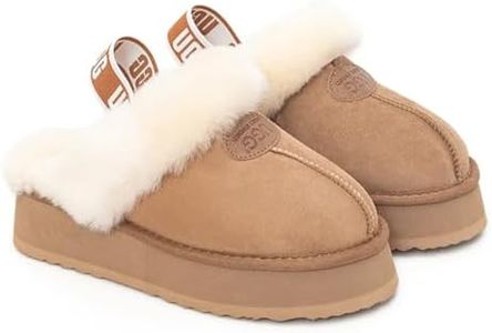 UGG auzland sheepskin Women Fluffy Platform Slipper Chestnut,UGG Platform Slippers Sheepskin Slippers Warm Non-Slip Comfort EU Size 39