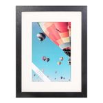 The Display Guys - Minimalist Wooden Picture Frame w. Tempered Glass - 12x16 matted to 8x12 - Wall Hanging - Black