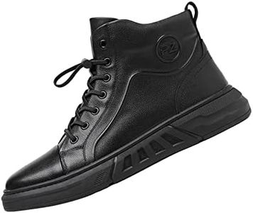 Keilinia Men's Black Italian Hand-Stitching High-top Casual Leather Boots,Fall Winter Non-slip Luxury Business Ankle Booties (8.5,Black)