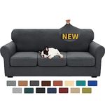 XINEAGE 2024 Newest 4 Pieces Couch Covers for 3 Cushion Couch Super Stretch Thick Soft Sofa Cover Anti Slip Elastic Sofa Slipcover for Dogs Pets Furniture Protector (Dark Gray), 71"-91"(3 Cushions)