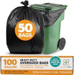 PlasticMill Heavy Duty Trash Bags - Black Garbage Bags - Plastic Trash Bags for Large Rolling Trash Bins - Tall Trash Bags - 100-Gallon Large Kitchen Trash Bags, 1.3 Mil, 67"x79" (50-Count)