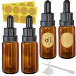 XYUXWLG Dropper Bottle, 4 Pcs 30ml Amber Glass Bottle with Glass Pipette Refillable Leakproof Come with 1 Funnel & 16 Labels Thick Dark Amber Glass Essential Oils Bottles for Aromatherapy Blend