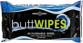 Fresh Body FB Buttwipes Flushable Wipes (1 Pack, 45 wipes) - Flushable Wipes for Adults - Water-Based Butt Wipes with Aloe and Vitamin E - Made Without Alcohol or Added Fragrance