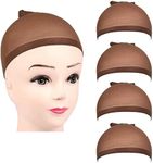 Wig Caps,4PCS Stretchy Nylon Wig Caps Stocking Caps For Wigs Wig Caps For Women Man-Dark Brown