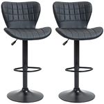 HOMCOM Bar Stools Set of 2, Adjustable Height Swivel Bar Chairs, PU Leather Upholstered Kitchen Counter Stools with Wide Seat, Back and Footrest, Black