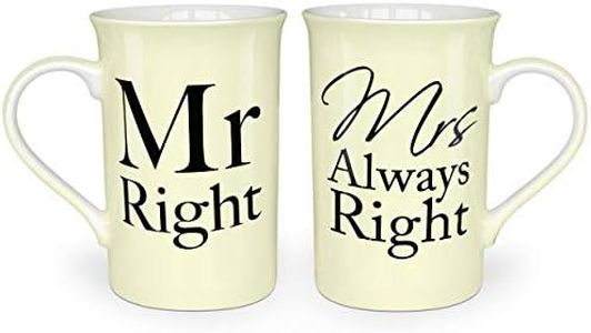 Mr Right & Mrs Always Right Coffee Mug Set of 2- Fine China Cups- Unique & Novelty Gift Boxed for Couple, Bride or Groom on Engagement, Wedding, Anniversary, Bridal Shower -Gifts for Many Occasions