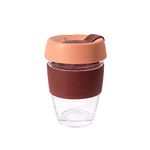 TintBox TintCup Borosilicate Glass Coffee Mug with Lid | Premium Glass Coffee Cup Sipper with Silicone Grip and Lid | for Office, Travel | Java Brown | 350 ml | Pack of 1