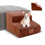 Myiosus Dog Steps for Bed, 2-Step Foam Pet Stairs for Small Dogs and Cats, Puppy Ramp for Sofa with Removable Washable Cover & Non-Slip Bottom, 40x40x30 cm, Brown