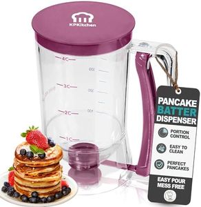 Pancake Batter Dispenser - Kitchen Must Have Tool for Perfect Pancakes, Cupcake, Waffle, Muffin Mix, Cake & Crepe - Easy Pour Baking Supplies for Griddle - Pancake Maker with Measuring Label (Purple)