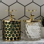 Ezebesta 2PCS Vintage Bathroom Canisters Luxury Small Thick Glass Jar Set Qtip Holder Dispenser for Cotton Ball & Pads Storage Organization Beautiful Decor