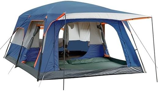 KTT Extra Large Tent 12 Person,Family Cabin Tents,2 Rooms,3 Doors and 3 Windows with Mesh,Straight Wall,Waterproof,Double Layer,Big Tent for Outdoor,Picnic,Camping,Family Gathering(Dark Blue)