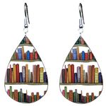 Acrylic Bookcase Dangle Earrings with Book Shelves Patterned, Book Lover Drop Earrings, Graduation Teachers Day Appreciation Back to School Gifts (Teardrop)