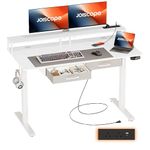 JOISCOPE Height-Adjustable Desk with Monitor Stand and 2 Drawers, Memory Height, Standing Desk with Outlets, USB & Tpye-C and Side Hook, Ideal for Office Desk and Home Desk, 120cm, White