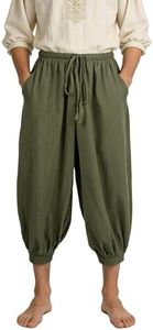 UQJE Mens Pirate Pants, Medieval Renaissance Viking Harem Trousers, Green