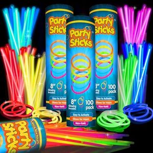 Glow Sticks Bulk Party Favors 300pk - 8" Glow in The Dark Party Supplies Light Sticks, Halloween Decorations, Glow Necklaces and Bracelets for Kids