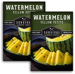 Survival Garden Seeds - Yellow Petite Watermelon Seed for Planting - 2 Packs with Instructions to Plant and Grow Small Yellow Watermelons in Your Home Vegetable Garden - Non-GMO Heirloom Variety