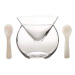 DUEBEL Glass Caviar Chiller Server Set Plus 2 pcs. x Mother of Pearl Caviar Spoon 3.15" - Universal Martini, Wine, Liquor Cocktail Chiller