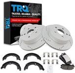 TRQ Rear Brake Kit Ceramic Brake Pad Performance Rotor Parking Shoes Compatible with Chevy