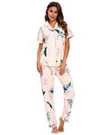 Unifizz Women's Pyjama Set Satin Loungewear Soft Button Down Sleepwear Short Sleeve Shirt Short Bottom Nightwear Lounge Set