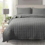 KASENTEX Quilt-Bedding-Coverlet-Blanket-Set, Machine Washable, Ultra Soft, Lightweight, Stone-Washed, Detailed Stitching - Solid Color (Dark Grey, Oversized King + 2 King Shams)