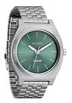 NIXON Time Teller Solar A1369-100m Water Resistant Men's Analog Solar Powered Fashion Watch (40.5mm Watch Face, 20mm 5 Link Stainless Steel Band), Silver / Jade Sunray, OSFM, Time Teller Solar